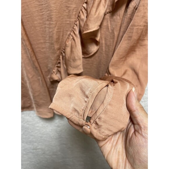 Lane Bryant Blouse 22 Peach Pink Ruffle Front Long Sleeve Top Romantic Feminine - Picture 5 of 10